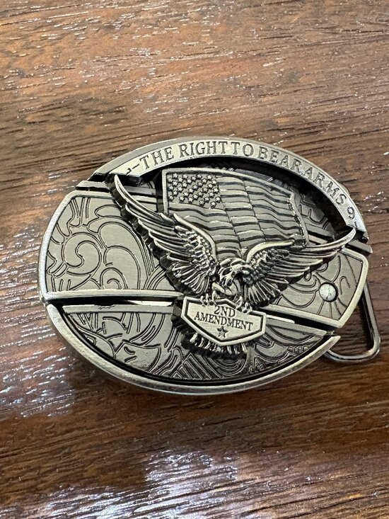 None Other - Metal Eagle 2nd Amendment Right Black Belt & Buckle Hidden Pocket Knife NEW
